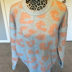 Women’s very cute & warm blue & coral sweater with round neck